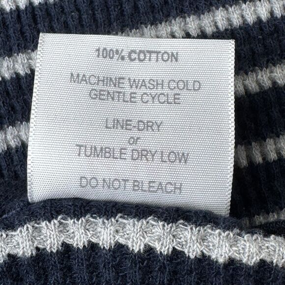 Knotty Woodpecker Farm Knit Thermal Womens Medium Blue Cream Striped Made in USA - Picture 7 of 10